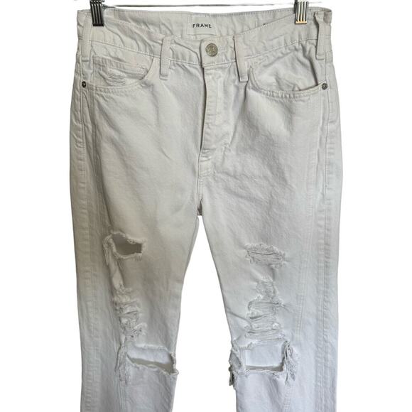 Frame Denim Le Jane Crop Jeans Distressed Straight Leg High Rise White Size 27 - Picture 5 of 13